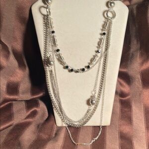 Elegant Silver and Black Layered Necklace